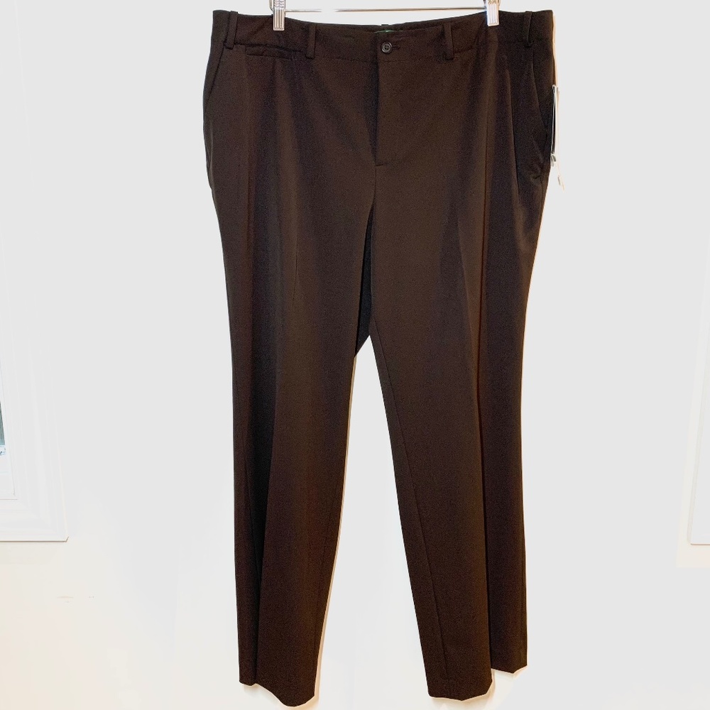 Ralph Lauren Sanderson Pants 18W Chocolate Brown Straight Leg‎ Trousers Office